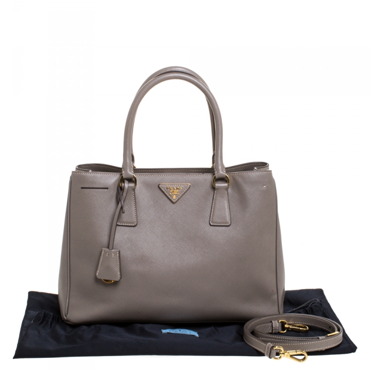 Pre Owned Prada Grey Saffiano Lux Leather Medium Galleria Tote