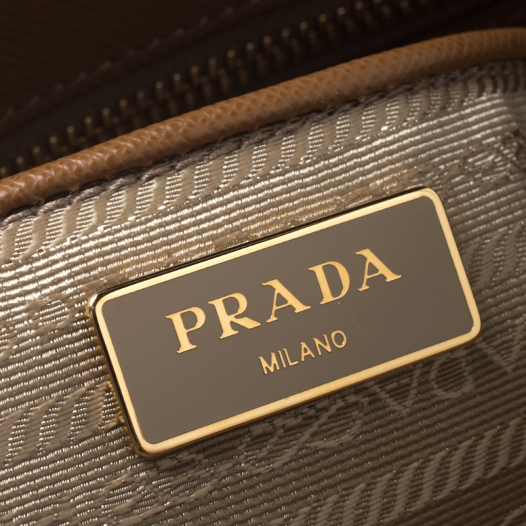 Pre Owned Prada Tan Saffiano Lux Leather Medium Galleria Double Zip Tote