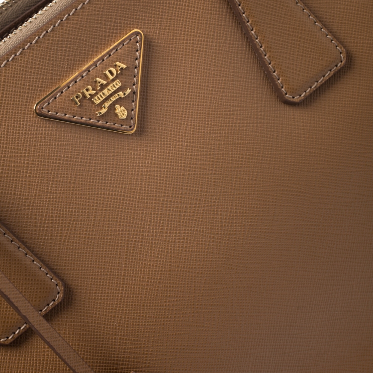 Pre Owned Prada Tan Saffiano Lux Leather Medium Galleria Double Zip Tote