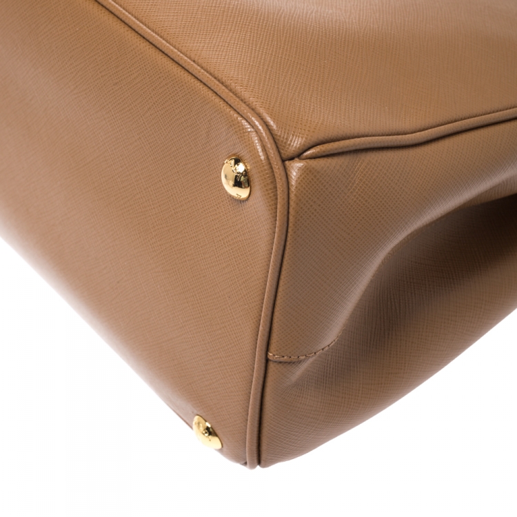 Pre Owned Prada Tan Saffiano Lux Leather Medium Galleria Double Zip Tote