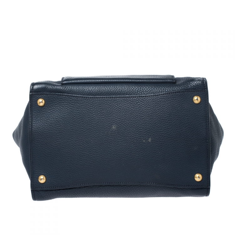Pre Owned Prada Blue Vitello Daino Leather Front Pocket Convertible Tote