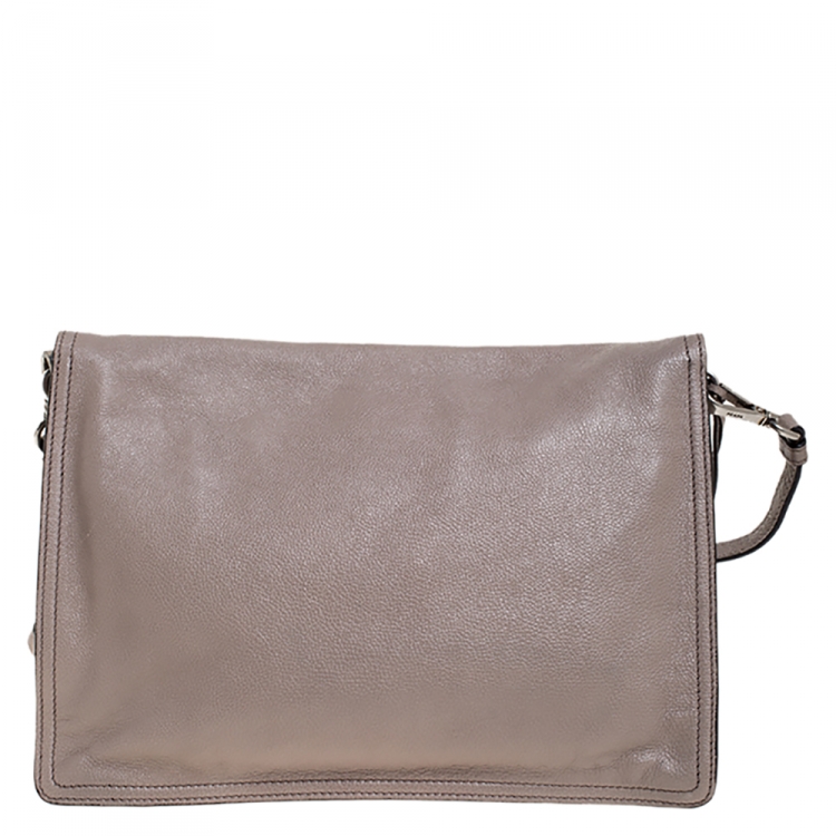 Pre Owned Prada Beige Leather Etiquette Flap Messenger Bag