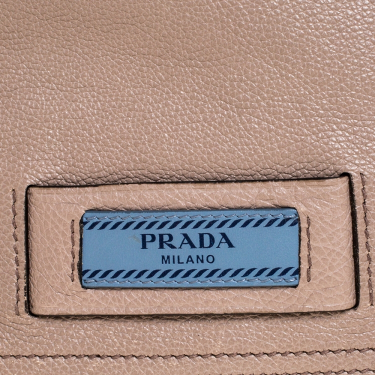 Pre Owned Prada Beige Leather Etiquette Flap Messenger Bag
