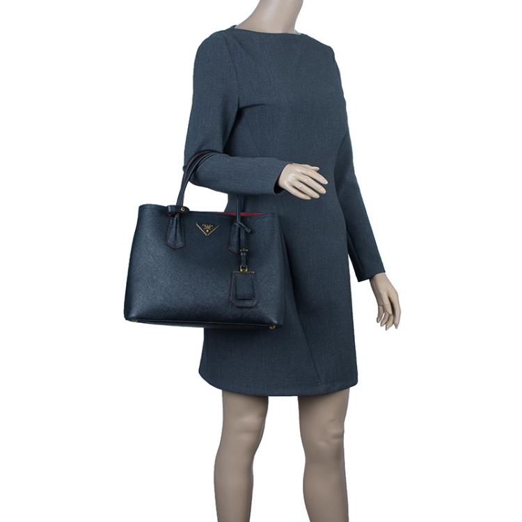 Pre Owned Prada Black Saffiano Soft Leather Convertible Tote