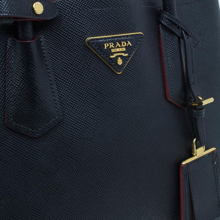 Pre Owned Prada Black Saffiano Soft Leather Convertible Tote