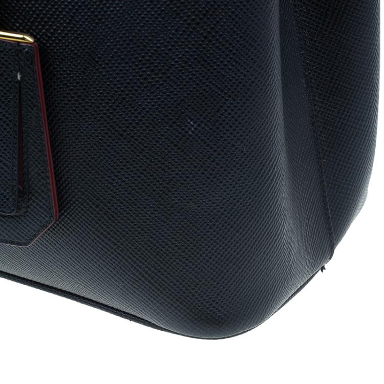 Pre Owned Prada Black Saffiano Soft Leather Convertible Tote