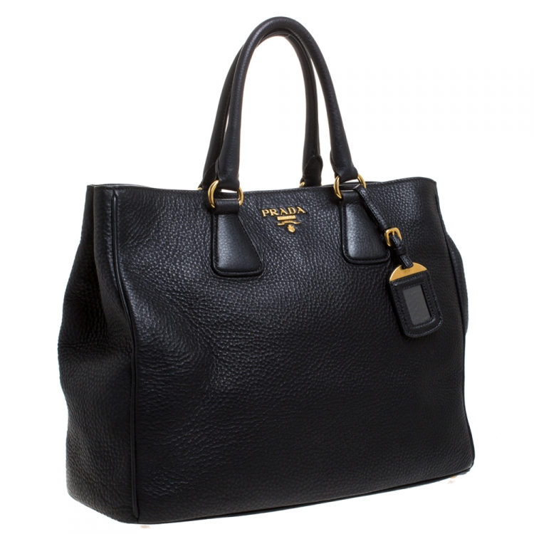 Pre Owned Prada Black Vitello Daino Leather Shopper Tote