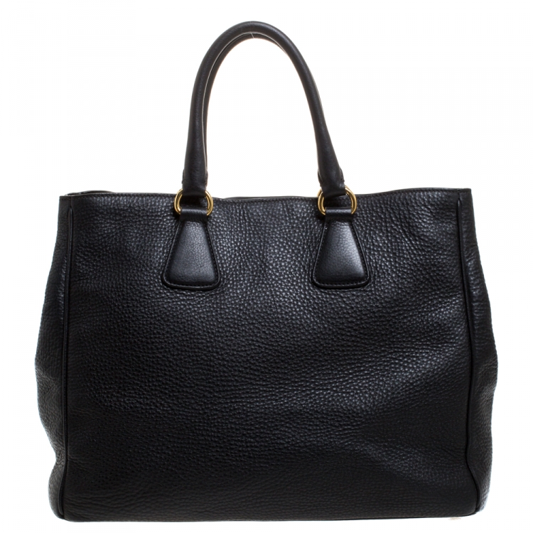 Pre Owned Prada Black Vitello Daino Leather Shopper Tote