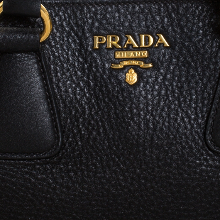 Pre Owned Prada Black Vitello Daino Leather Shopper Tote