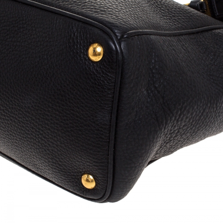 Pre Owned Prada Black Vitello Daino Leather Shopper Tote