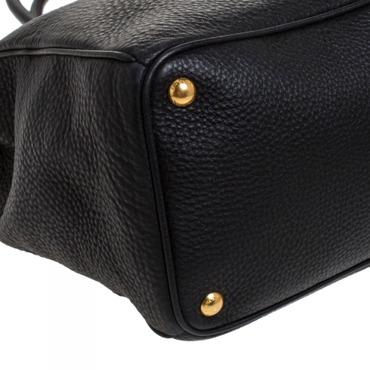 Pre Owned Prada Black Vitello Daino Leather Shopper Tote