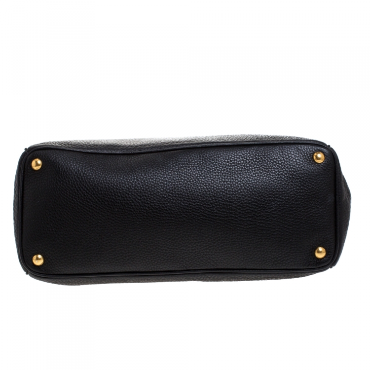 Pre Owned Prada Black Vitello Daino Leather Shopper Tote