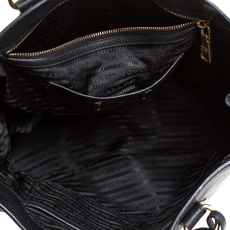 Pre Owned Prada Black Vitello Daino Leather Shopper Tote