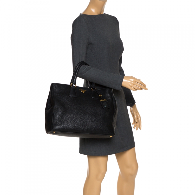 Pre Owned Prada Black Vitello Daino Leather Shopper Tote