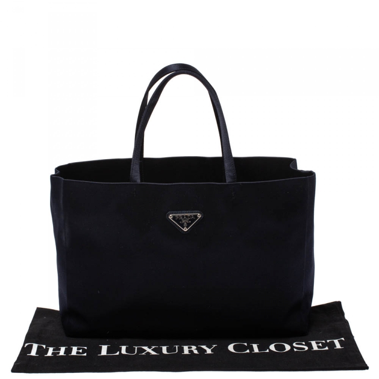 Pre Owned Prada Navy Blue Satin Shopper Tote
