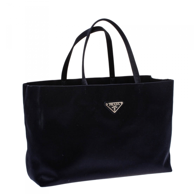 Pre Owned Prada Navy Blue Satin Shopper Tote