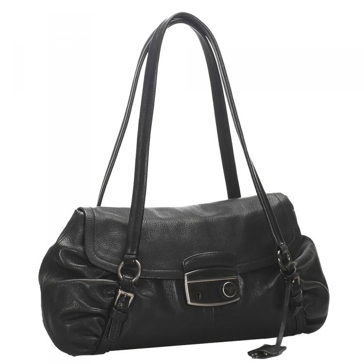 Prada, Bags, Prada Black Leather Shoulder Bag