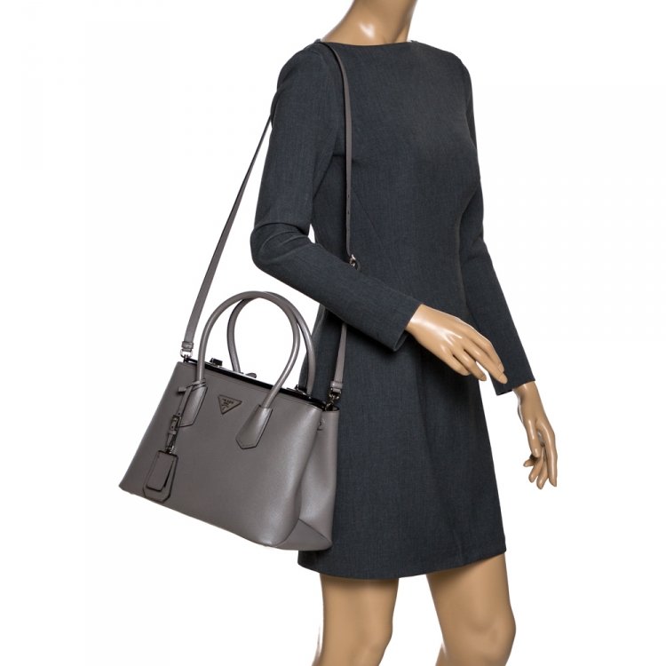 Prada Beige Vitello Phenix Leather Double Zip Crossbody Bag, Handbags, Clothing & Accessories