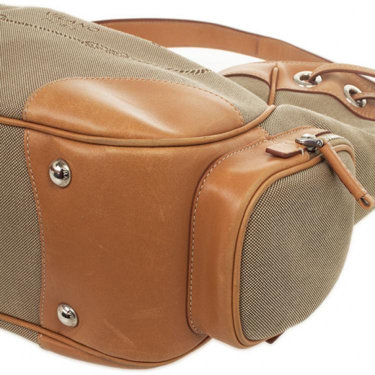 Pre Owned Prada Beige Trim Logo Jacquard Hobo Bag