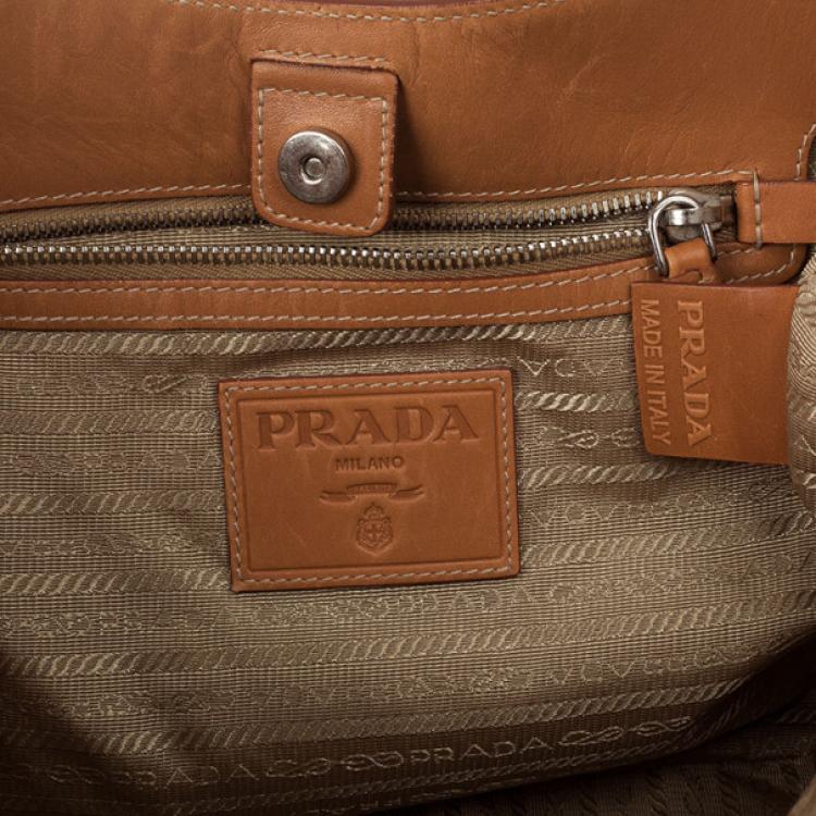 Pre Owned Prada Beige Trim Logo Jacquard Hobo Bag