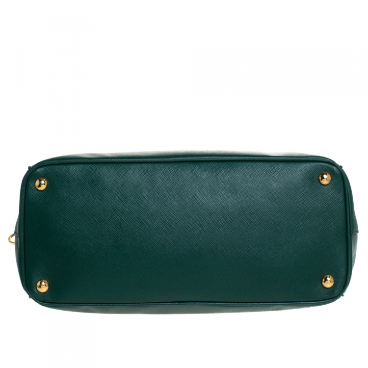 Pre Owned Prada Green Saffiano Lux Leather Medium Galleria Double Zip Tote