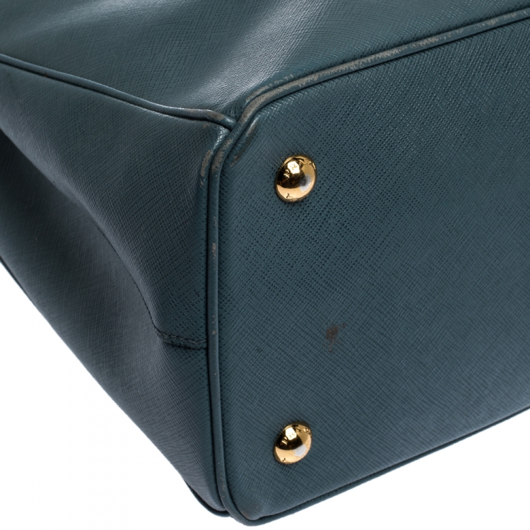 Pre Owned Prada Moss Green Saffiano Lux Leather Medium Galleria Tote