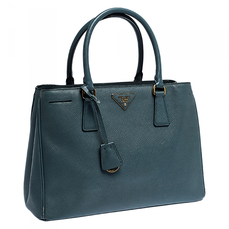 Pre Owned Prada Moss Green Saffiano Lux Leather Medium Galleria Tote