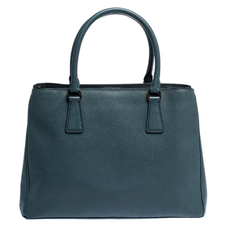 Pre Owned Prada Moss Green Saffiano Lux Leather Medium Galleria Tote