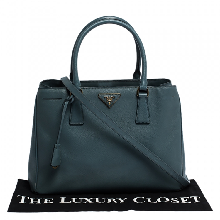 Pre Owned Prada Moss Green Saffiano Lux Leather Medium Galleria Tote