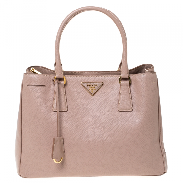 Pre Owned Prada Pink Saffiano Lux Leather Medium Galleria Tote