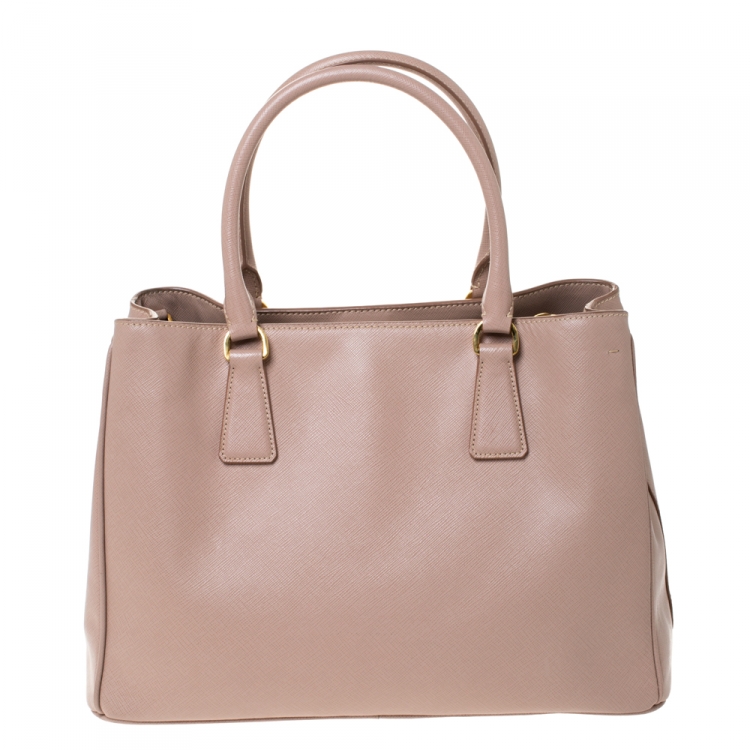Pre Owned Prada Pink Saffiano Lux Leather Medium Galleria Tote