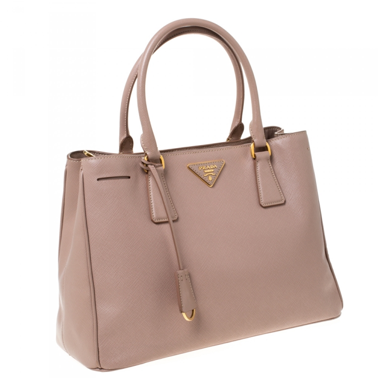 Pre Owned Prada Pink Saffiano Lux Leather Medium Galleria Tote