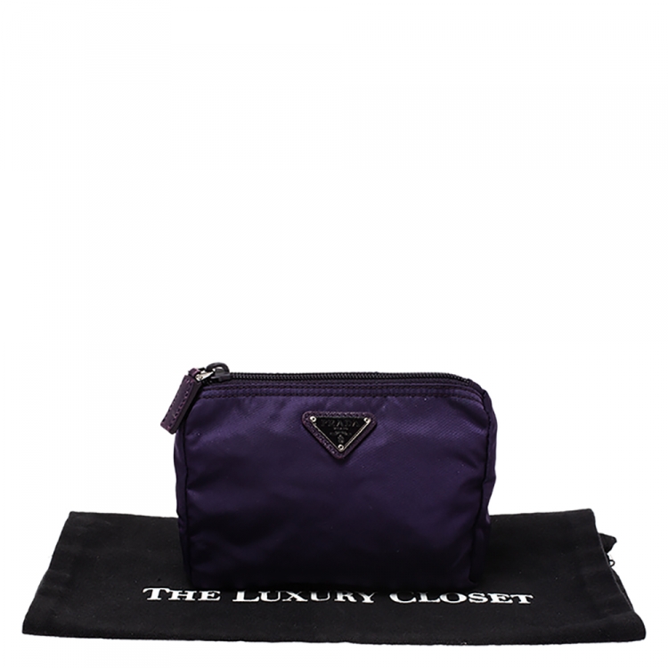 Pre Owned Prada Purple Nylon Mini Zip Pouch