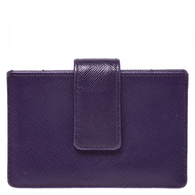 Pre Owned Prada Purple Saffiano Lux Leather Card Holder