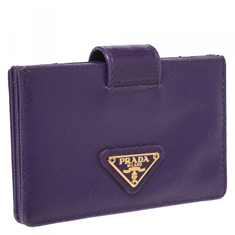 Pre Owned Prada Purple Saffiano Lux Leather Card Holder