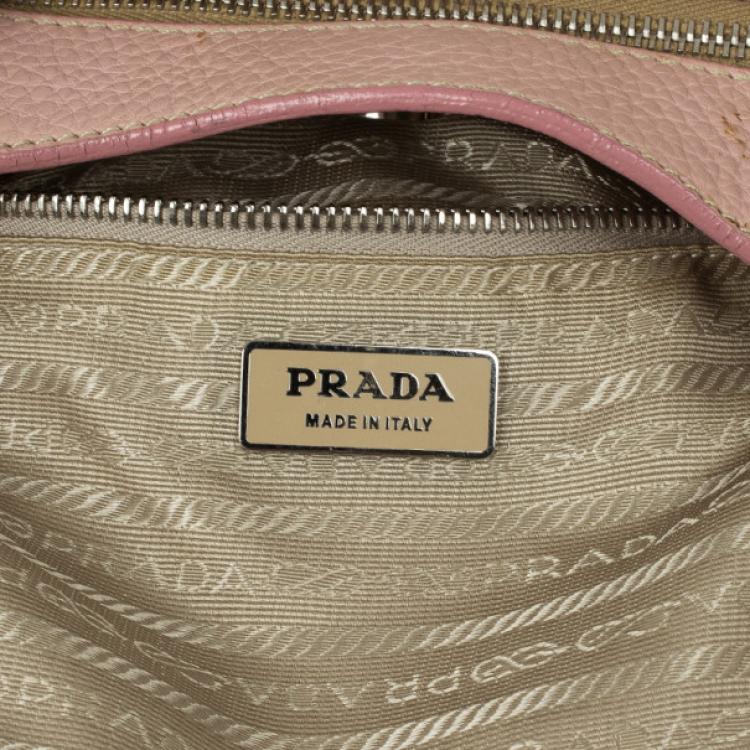 Pre Owned Prada Pink Trim Logo Jacquard Hobo Bag