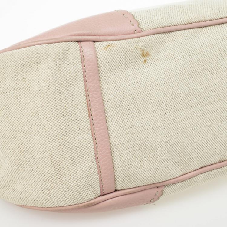 Pre Owned Prada Pink Trim Logo Jacquard Hobo Bag