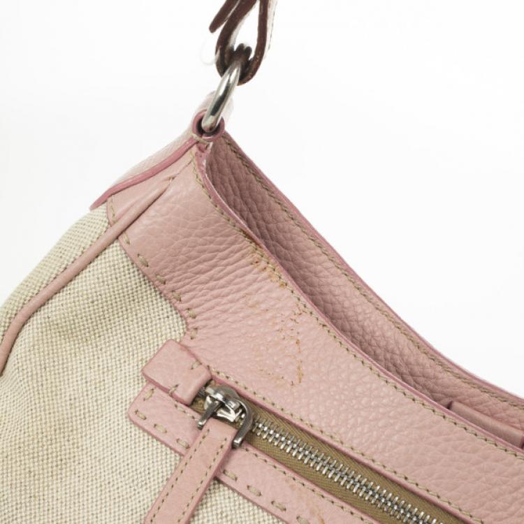 Pre Owned Prada Pink Trim Logo Jacquard Hobo Bag