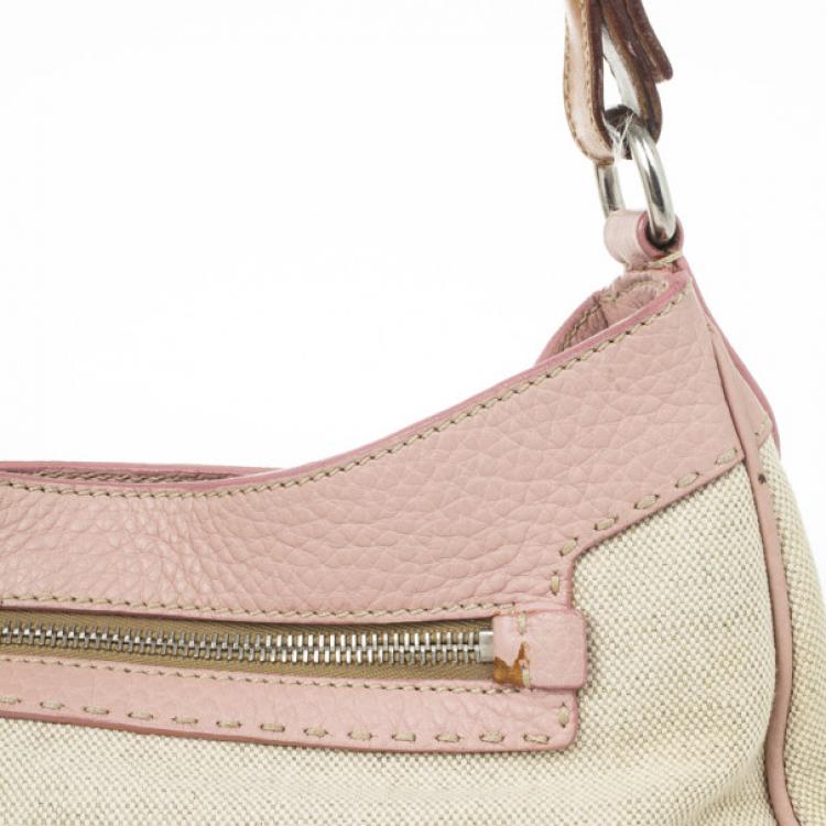 Pre Owned Prada Pink Trim Logo Jacquard Hobo Bag
