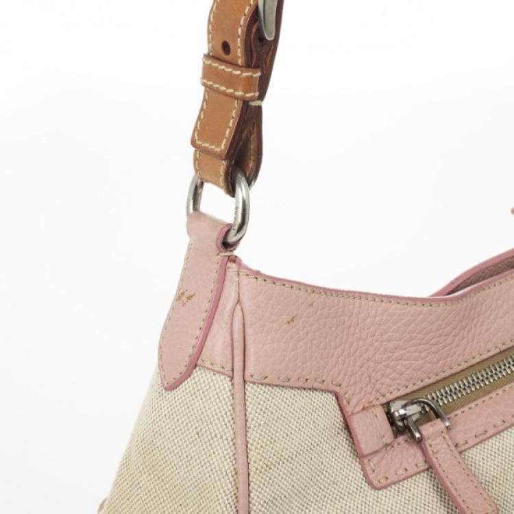 Pre Owned Prada Pink Trim Logo Jacquard Hobo Bag