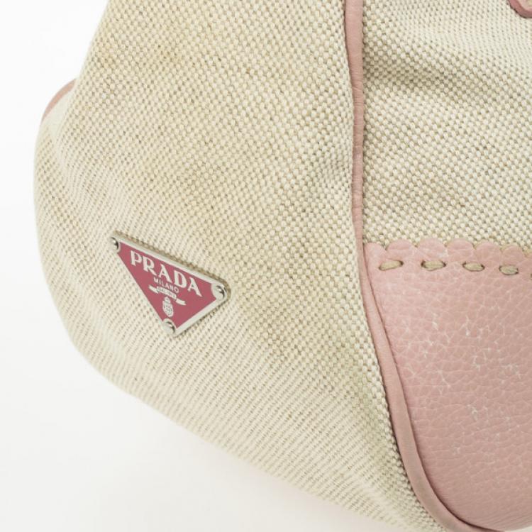 Pre Owned Prada Pink Trim Logo Jacquard Hobo Bag