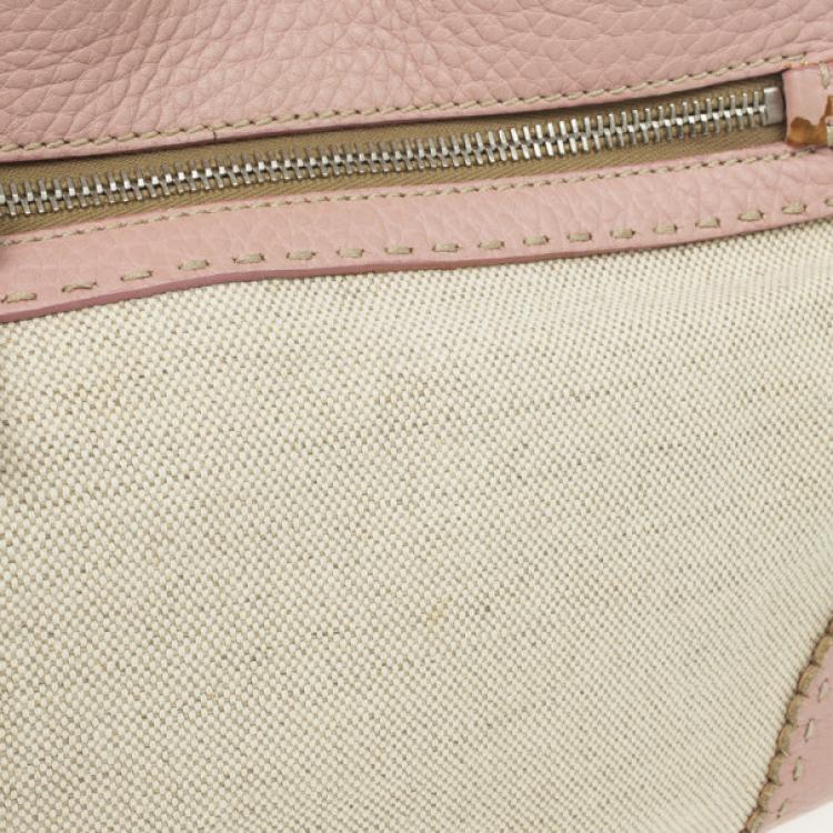 Pre Owned Prada Pink Trim Logo Jacquard Hobo Bag