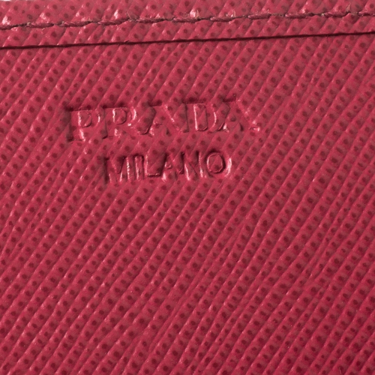 Pre Owned Prada Pink Saffiano Lux Leather Bow Wallet On Chain