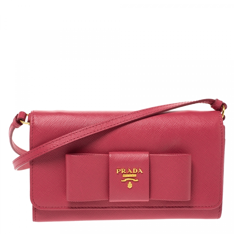 Prada Pink Saffiano Lux Leather Bow Wallet On Chain Prada | TLC