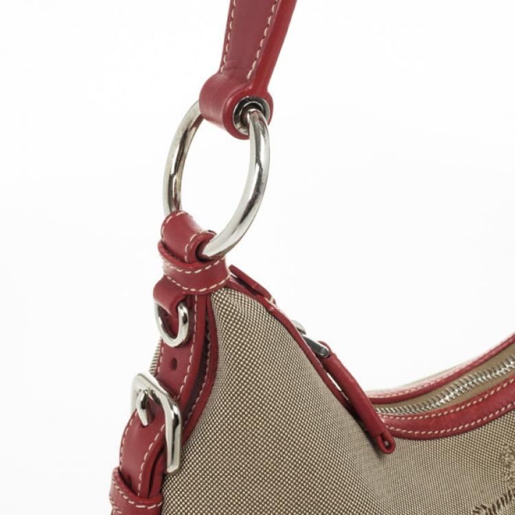 Pre Owned Prada Red Trim Logo Jacquard Hobo Bag