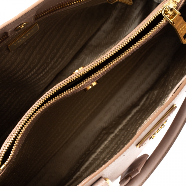 Pre Owned Prada Beige Saffiano Lux Leather Medium Galleria Tote