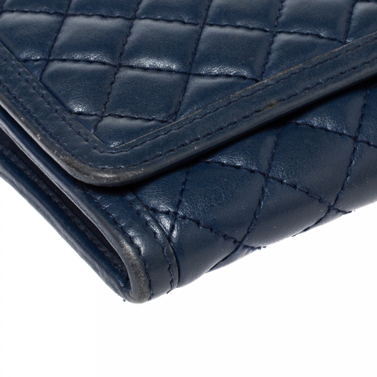 Pre Owned Prada Blue Quilted Leather Wallet on Chain
