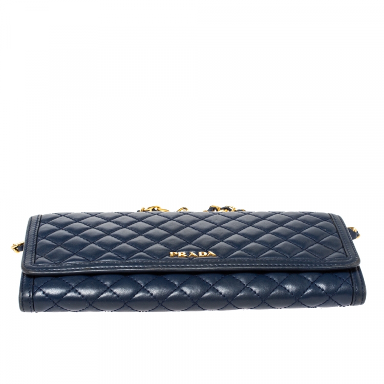 Pre Owned Prada Blue Quilted Leather Wallet on Chain