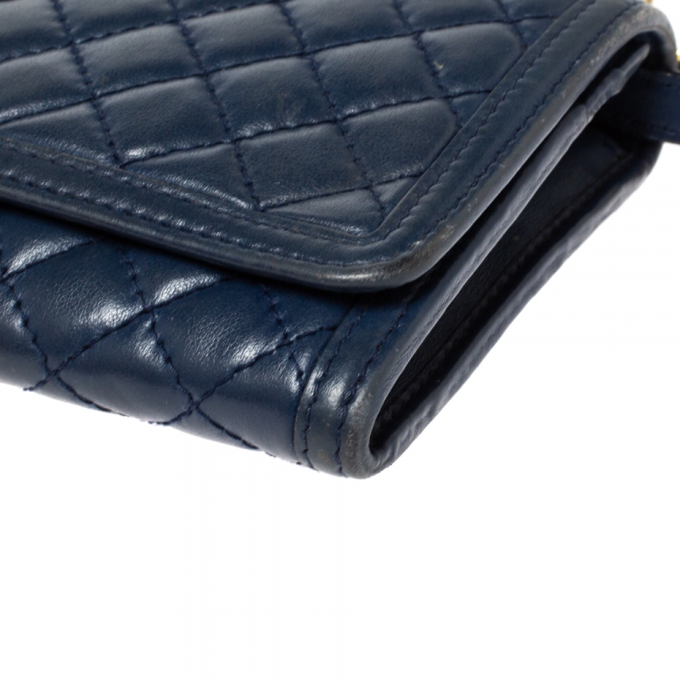 Pre Owned Prada Blue Quilted Leather Wallet on Chain