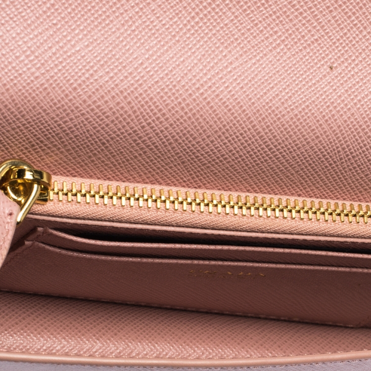 Prada Light Pink Saffiano Leather Wallet On Chain Prada